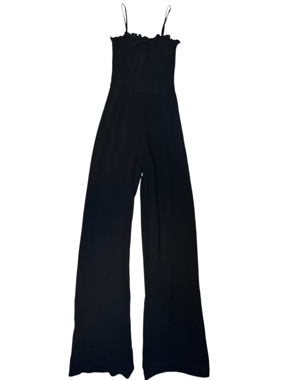 Reformation Pompano Jumpsuit Black Smocked Wide Leg Size 2
